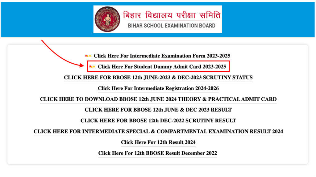 Bihar Board 12th Dummy Admit Card 2025