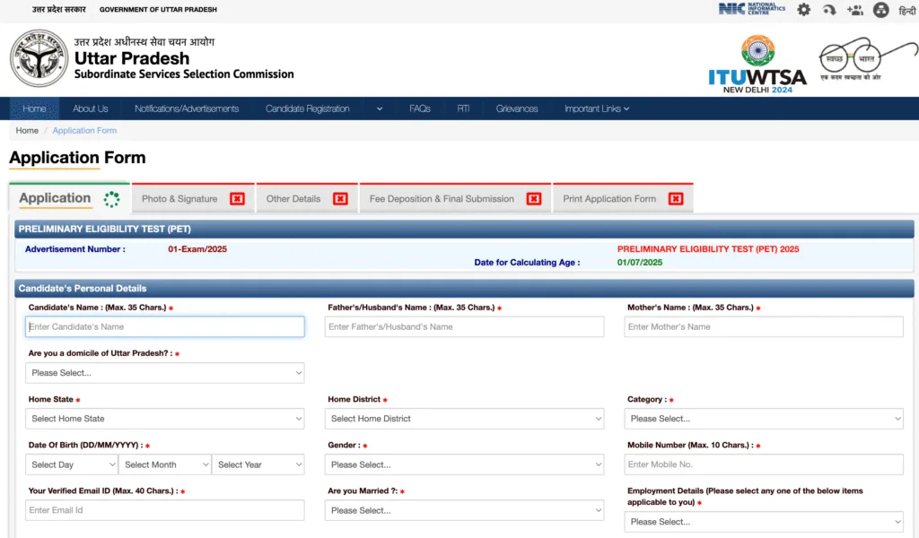 UPSSSC PET 2025 Online Apply Process