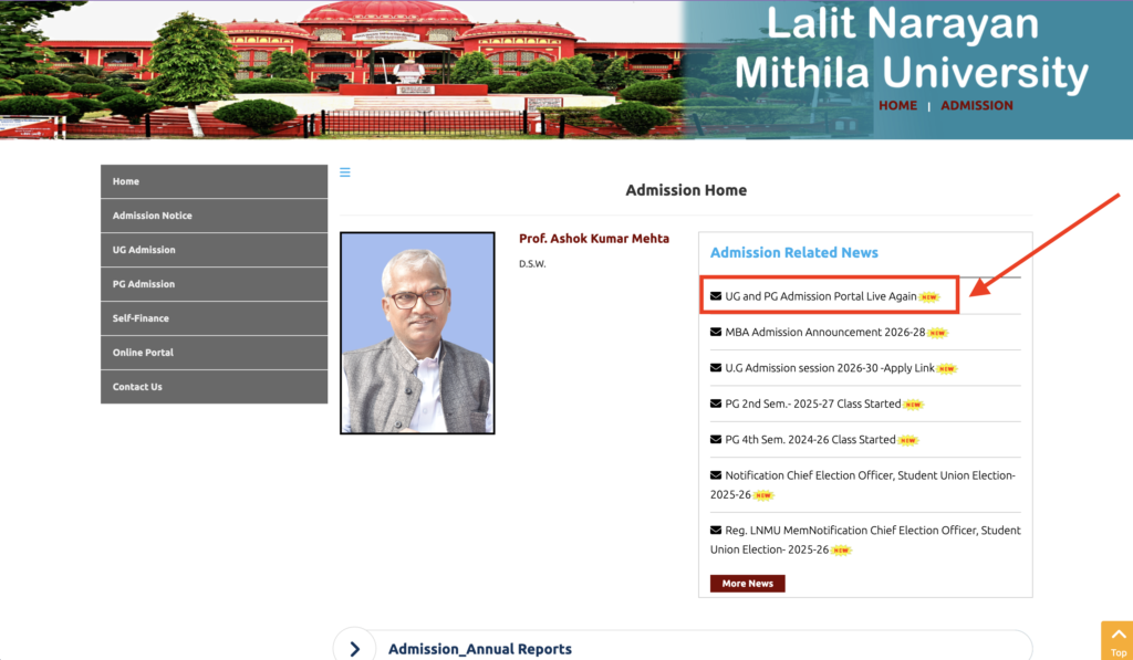 LNMU PG Admission 2026 Apply Online